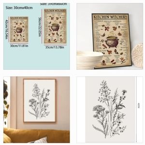 🌵$2/25🌵2-Piece Set Wall Art Prints - FRAMES NOT INCL - Flowers + Witchcraft